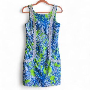 Lilly Pulitzer Blue & Lime Green Floral Mini Dress